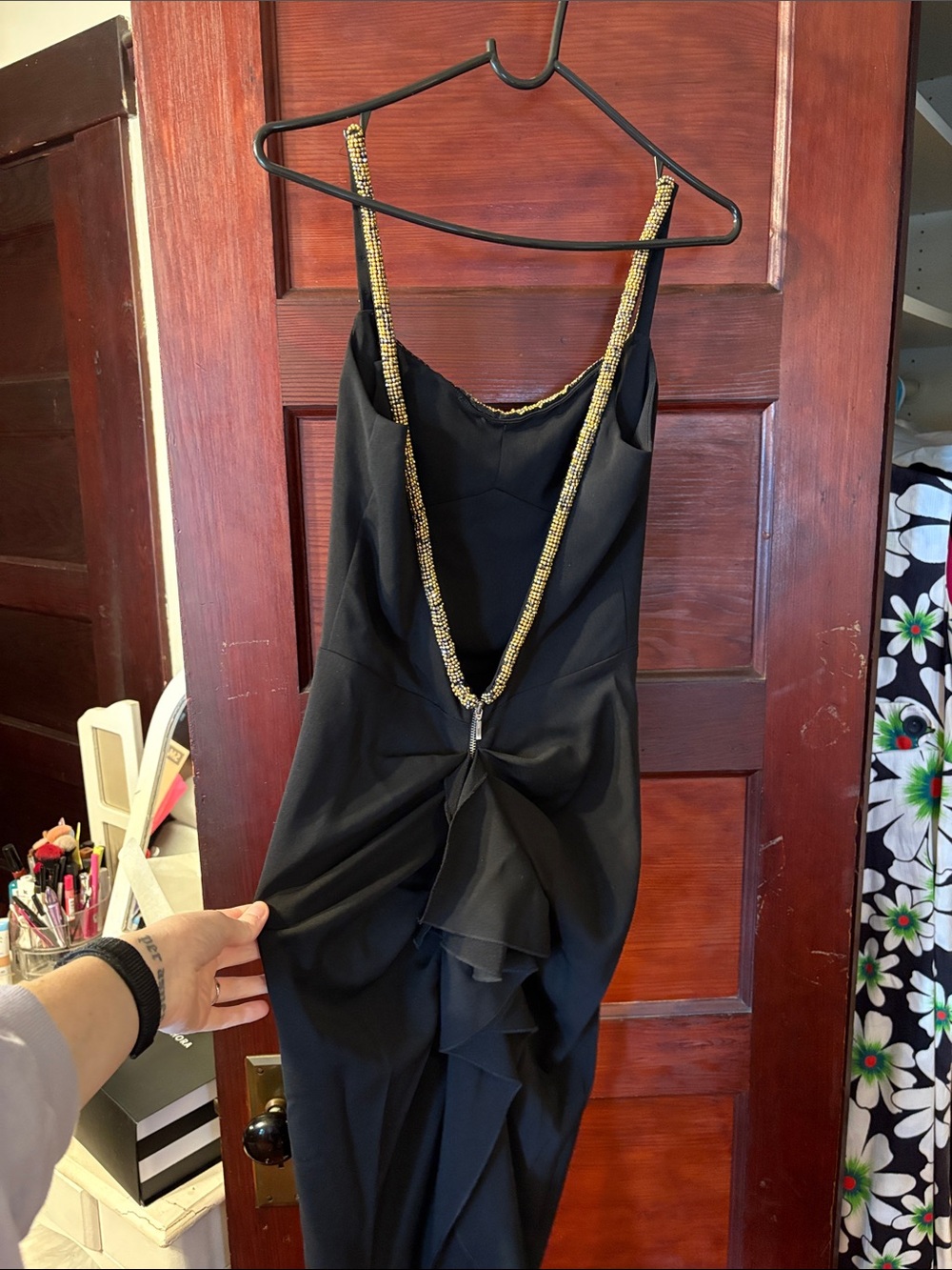 Black Beaded-Trim Cocktail Maxi Formal Dress